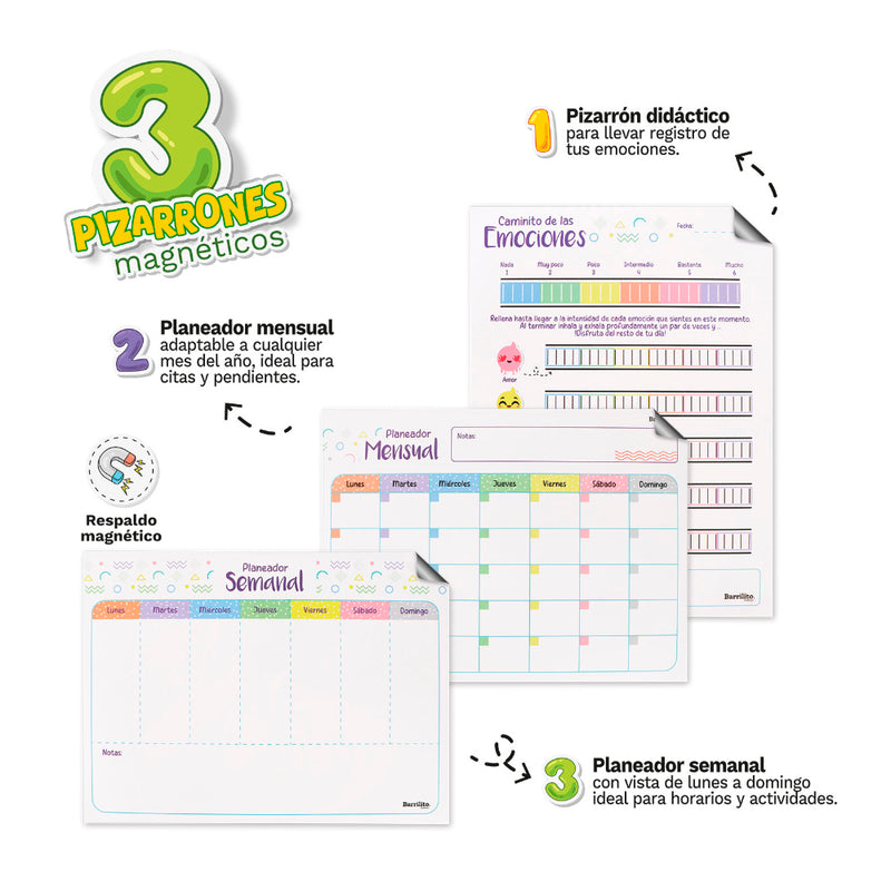 PIZARRON BARRILITO ESCOLAR MAGNETICO C/3PZ