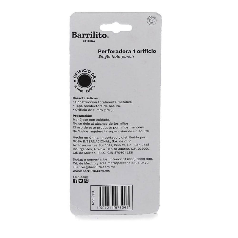Barrilito GOBA INTERNACIONAL, S.A. DE C.V. PERFORADORA 1 ORIFICIO 6MM 1/4 BARRILITO