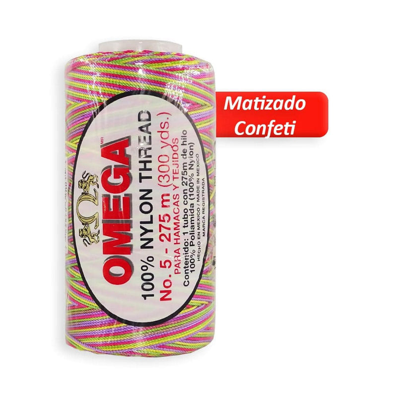 Omega OMEGA DISTRIBUIDORES DE HILO, S.A. DE C.V. HILO NYLON OMEGA NO.5 C/275M ART. 370 MATIZADO CONFETI #76*