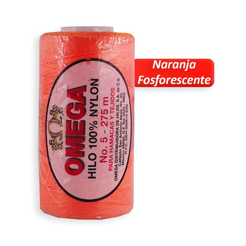 Omega OMEGA DISTRIBUIDORES DE HILO, S.A. DE C.V. HILO NYLON OMEGA NO.5 C/275M ART. 370 NARANJA FOSFORESCENTE #65*