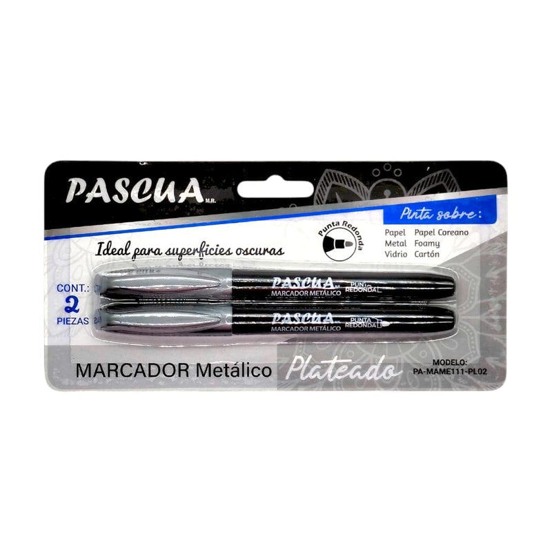 Pascua MEGAFUMI, S.A. DE C.V. MARCADOR PASCUA METALICO C/2PZ PLATA