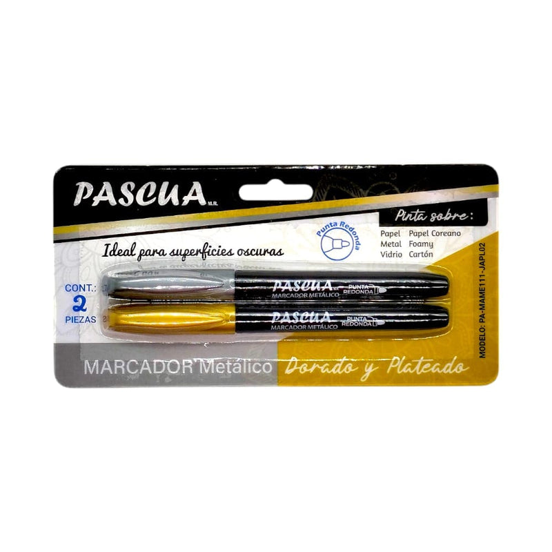Pascua MEGAFUMI, S.A. DE C.V. MARCADOR PASCUA METALICO C/2PZ PLATA Y DORADO