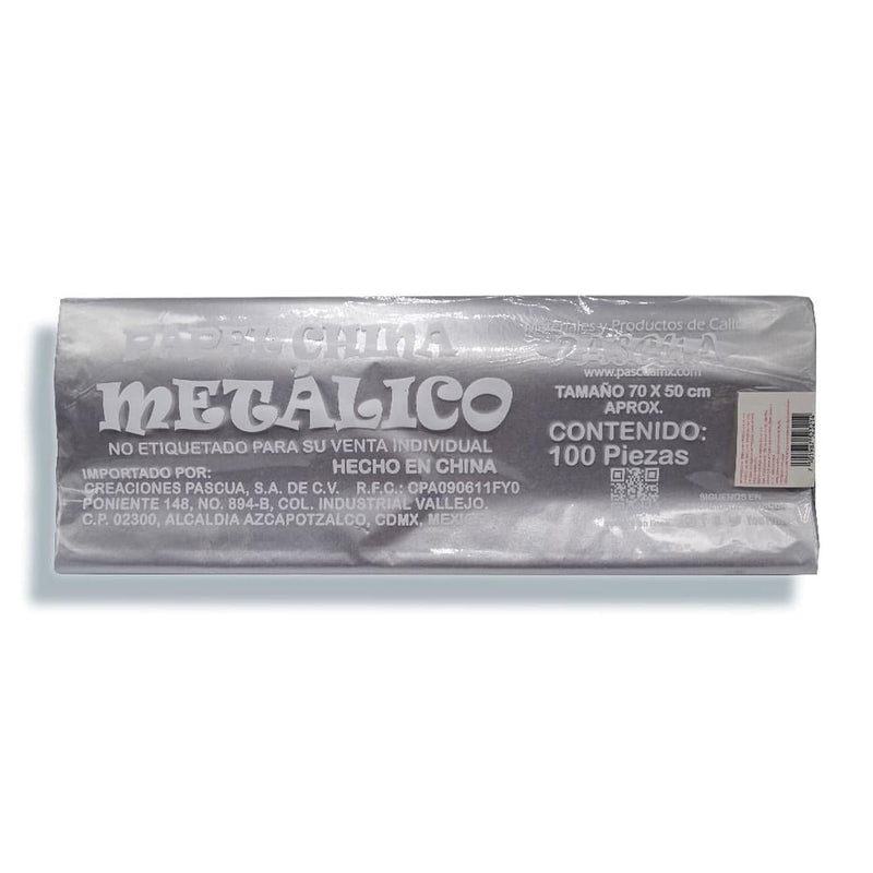 Pascua MEGAFUMI, S.A. DE C.V. PAPEL CHINA C/100PZ METALICO PLATA