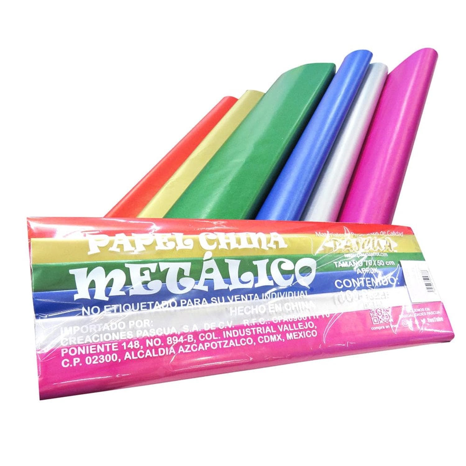 PASCUA MEGAFUMI, S.A. DE C.V. PAPEL CHINA C/100PZ PASCUA SURTIDO METALICO