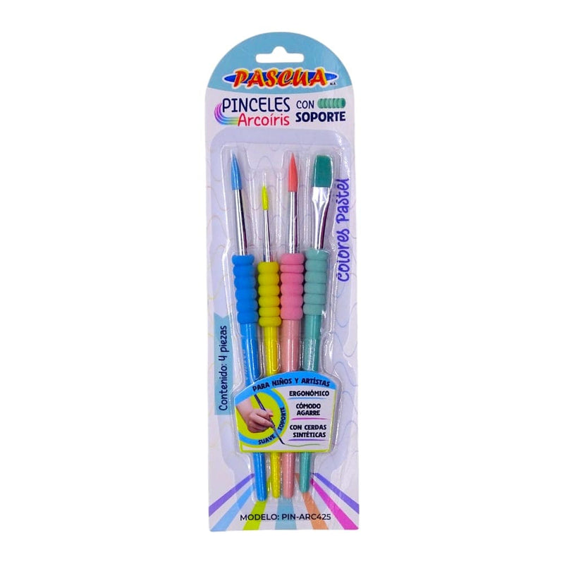 Pascua MEGAFUMI, S.A. DE C.V. PINCELES PASCUA ARCOIRIS CON SOPORTE C/4PZ PASTEL