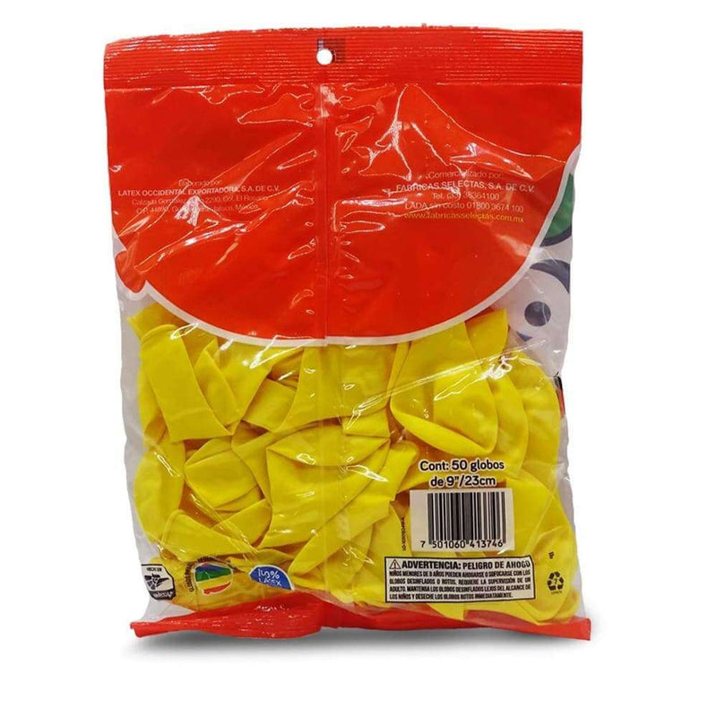 Payaso FABRICAS SELECTAS DEL CENTRO, S.A. DE C.V. BOLSA C/50 GLOBOS PAYASO #9 AMARILLO CANARIO