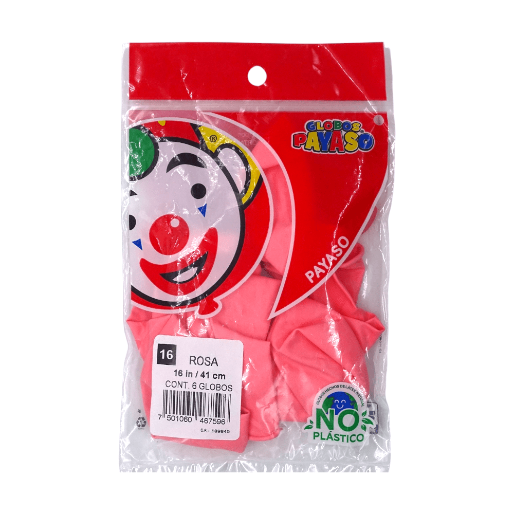 Payaso FABRICAS SELECTAS DEL CENTRO, S.A. DE C.V. BOLSA C/6 GLOBOS PAYASO #16 PASTEL ROSA