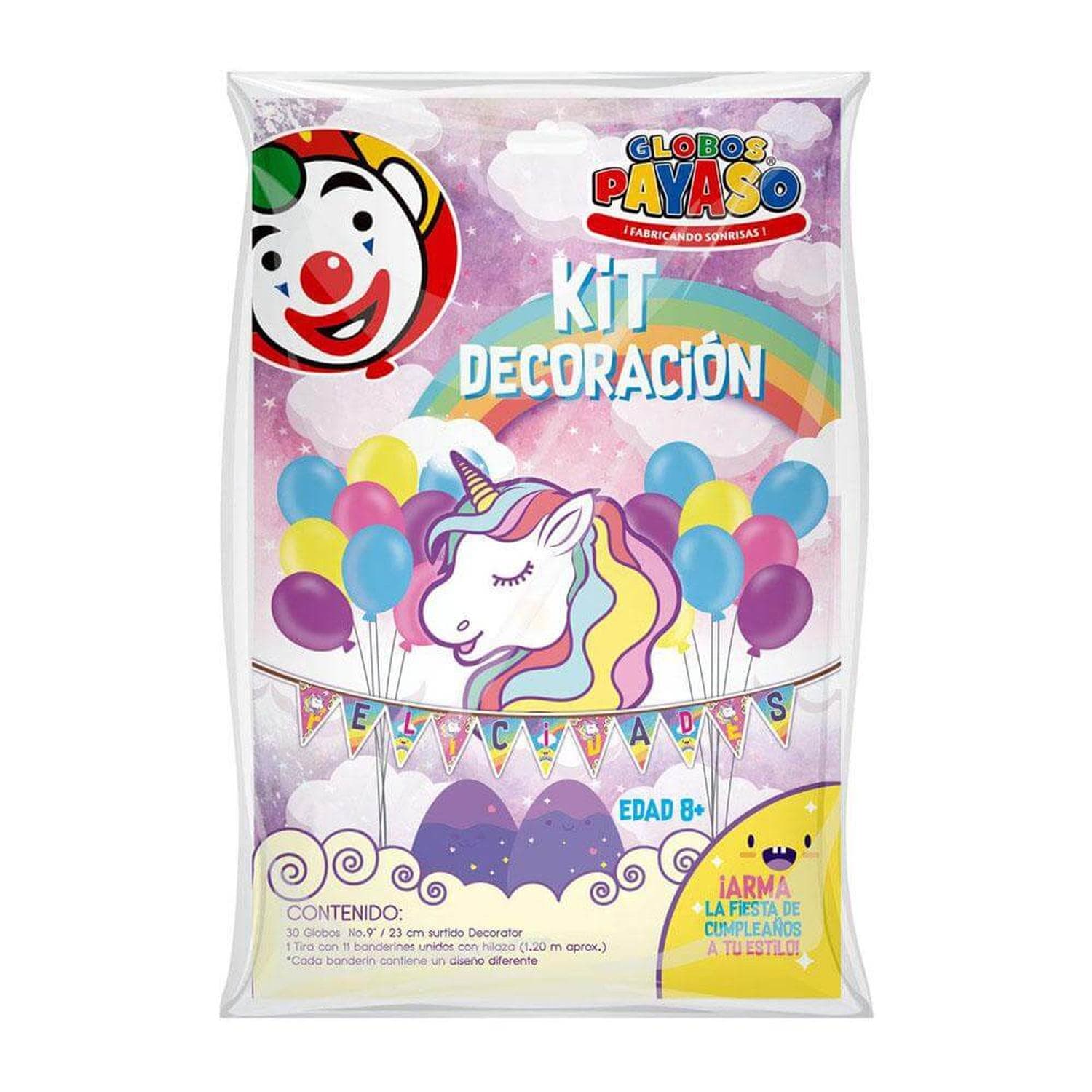 Payaso FABRICAS SELECTAS DEL CENTRO, S.A. DE C.V. KIT DECORACION C/30 GLOBOS PAYASO #9 UNICORNIO