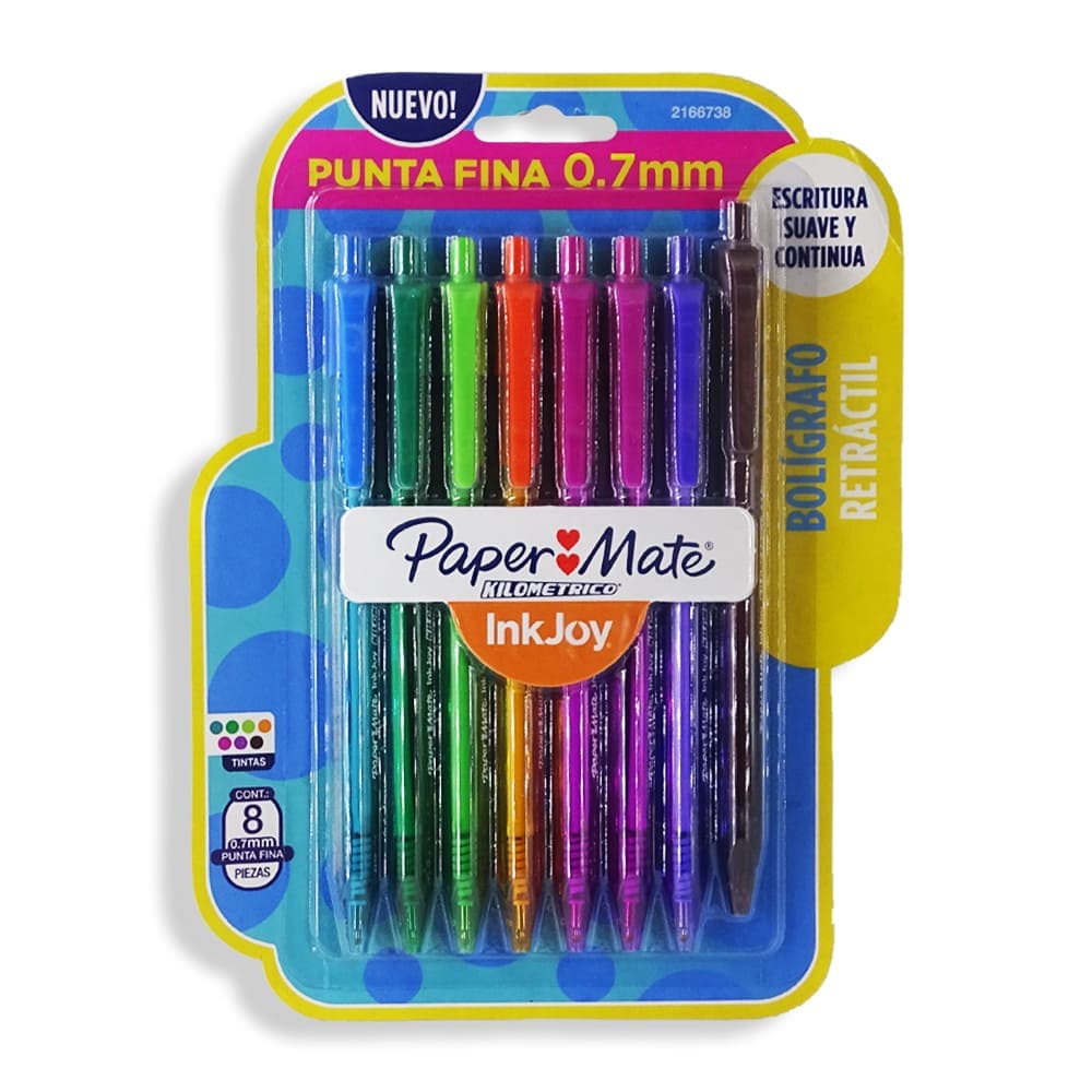 Set de Bolígrafos retráctiles de 1 mm 100RT Ink Joy x8 colores punta media  Paper Mate