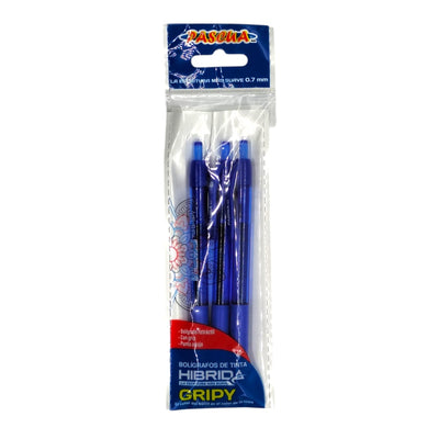 BOLIGRAFO PASCUA TINTA HIBRIDA 0.7 GRIPY C/3PZ AZUL