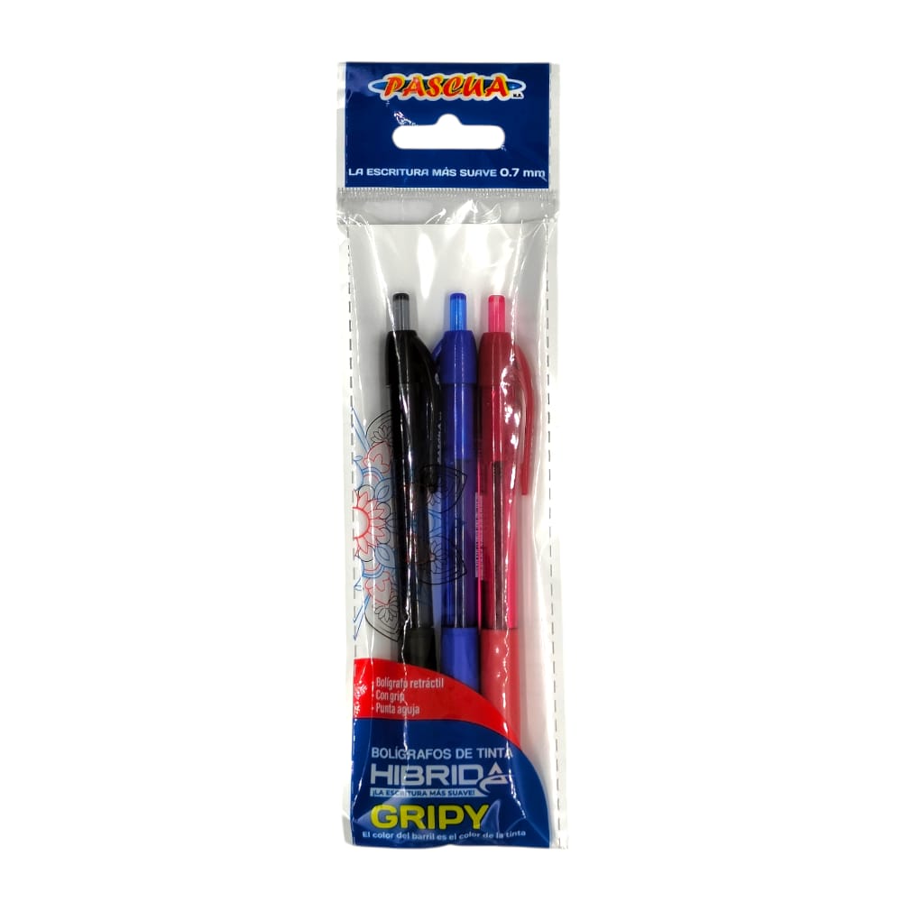 BOLIGRAFO PASCUA TINTA HIB. 0.7 GRIPY C/3PZ SURTIDO