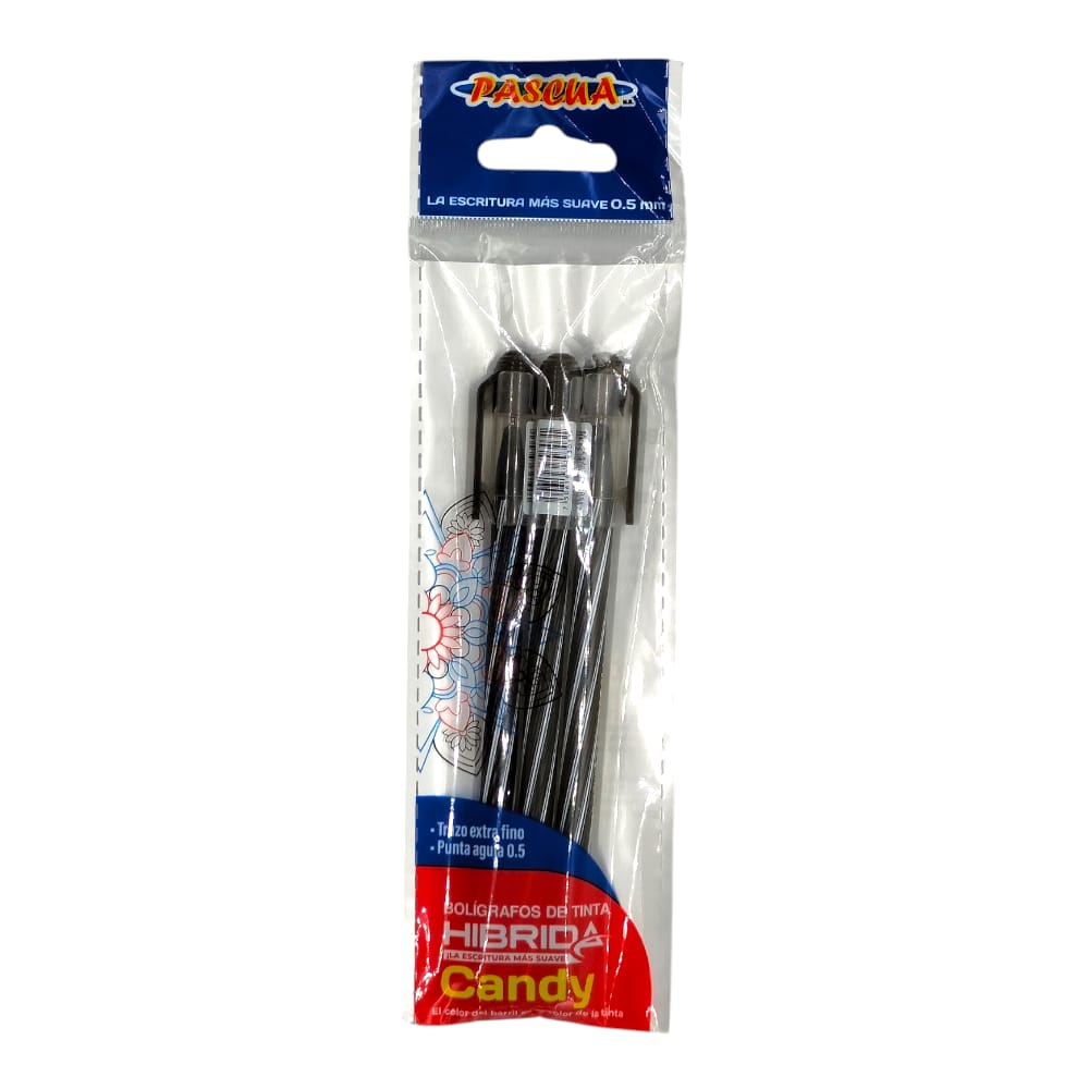 BOLIGRAFO PASCUA TINTA HIBRIDA CANDY C/3PZ NEGRO