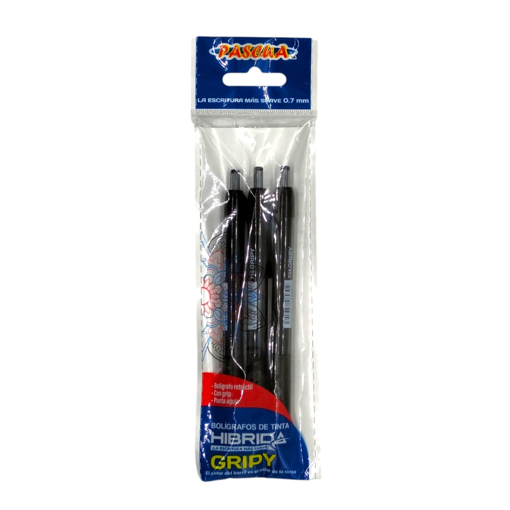 BOLIGRAFO PASCUA TINTA HIBRIDA 0.7 GRIPY C/3PZ NEGRO