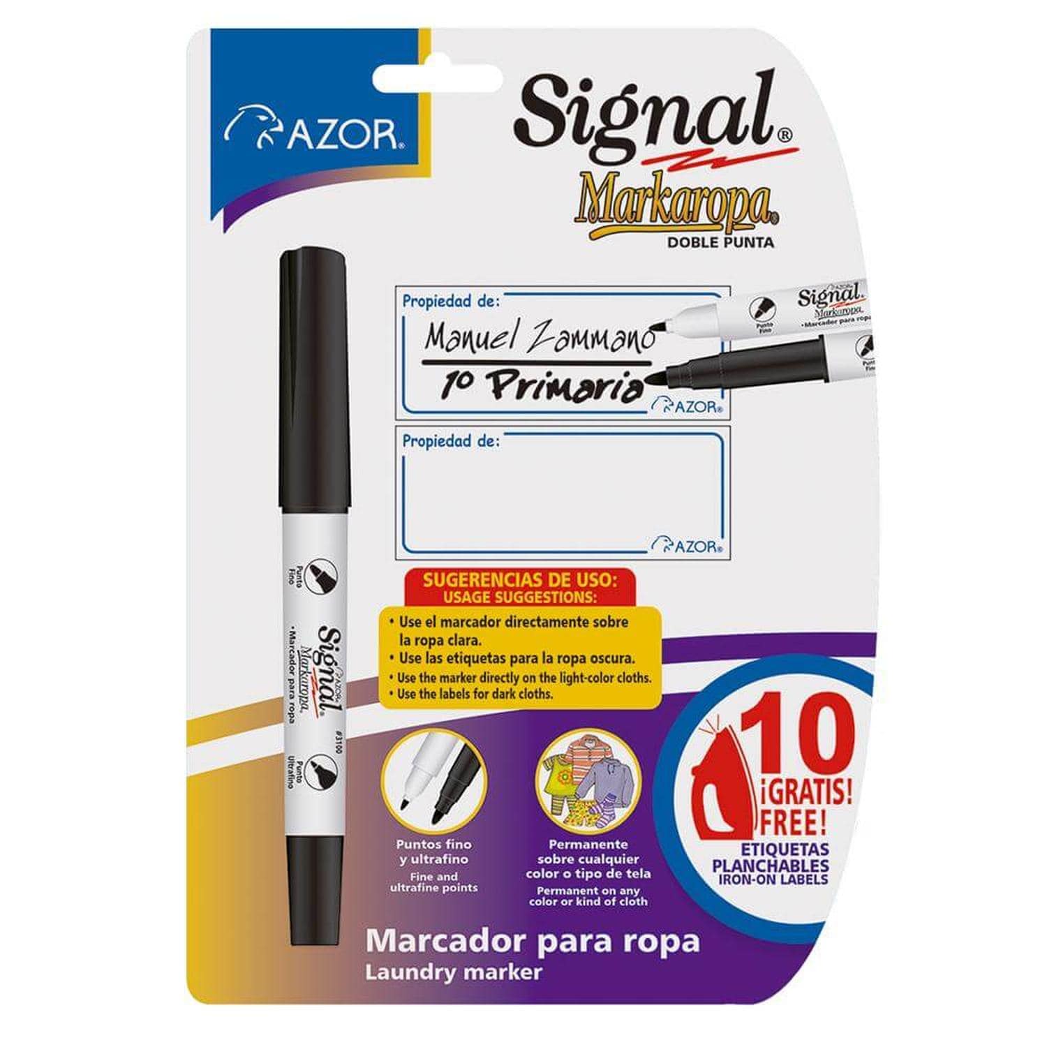 Azor GRUPO AZOR MEXICO, S.A. DE C.V. MARCADOR PARA ROPA C/1PZ NEGRO AZOR