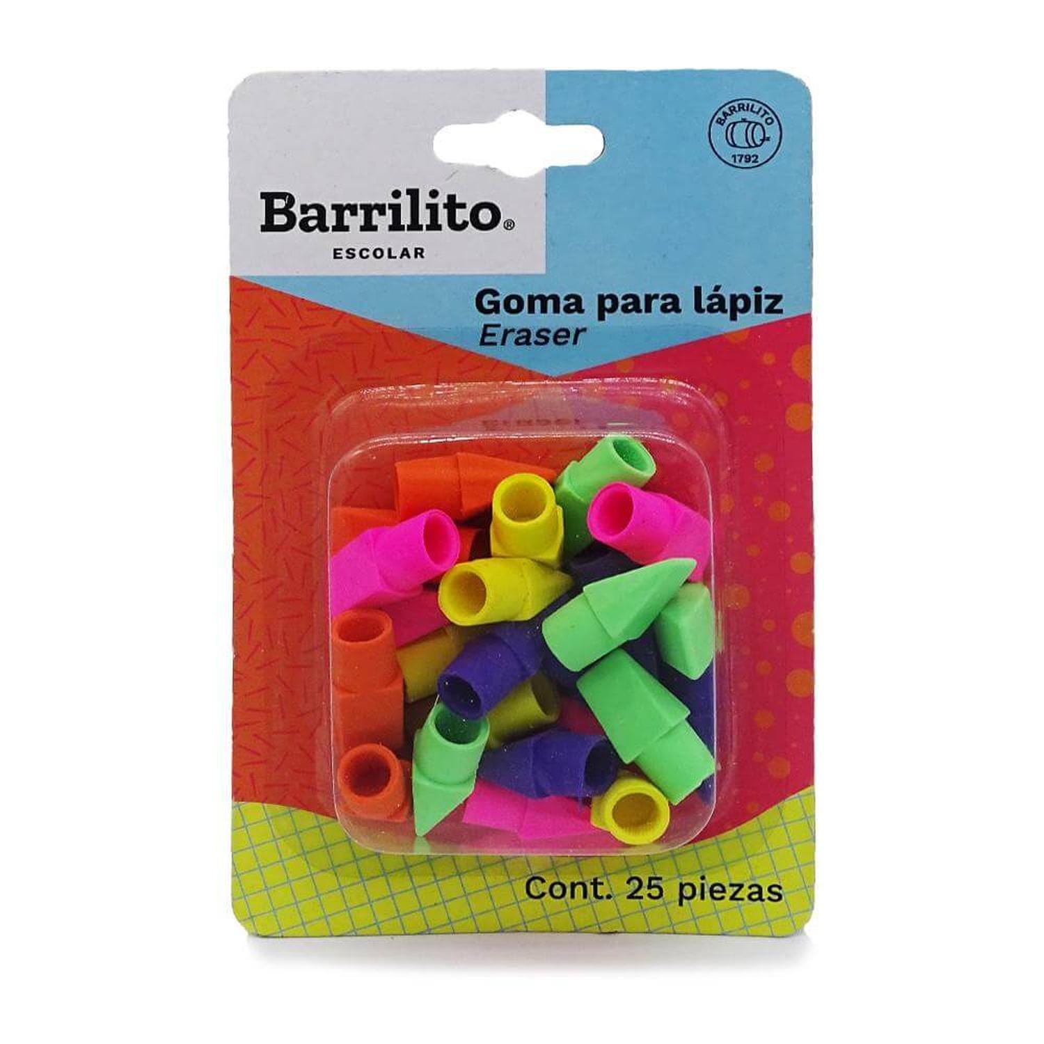 Barrilito GOBA INTERNACIONAL, S.A. DE C.V. GOMA DE CAPUCHON COLORES C/25PZ BARRILITO