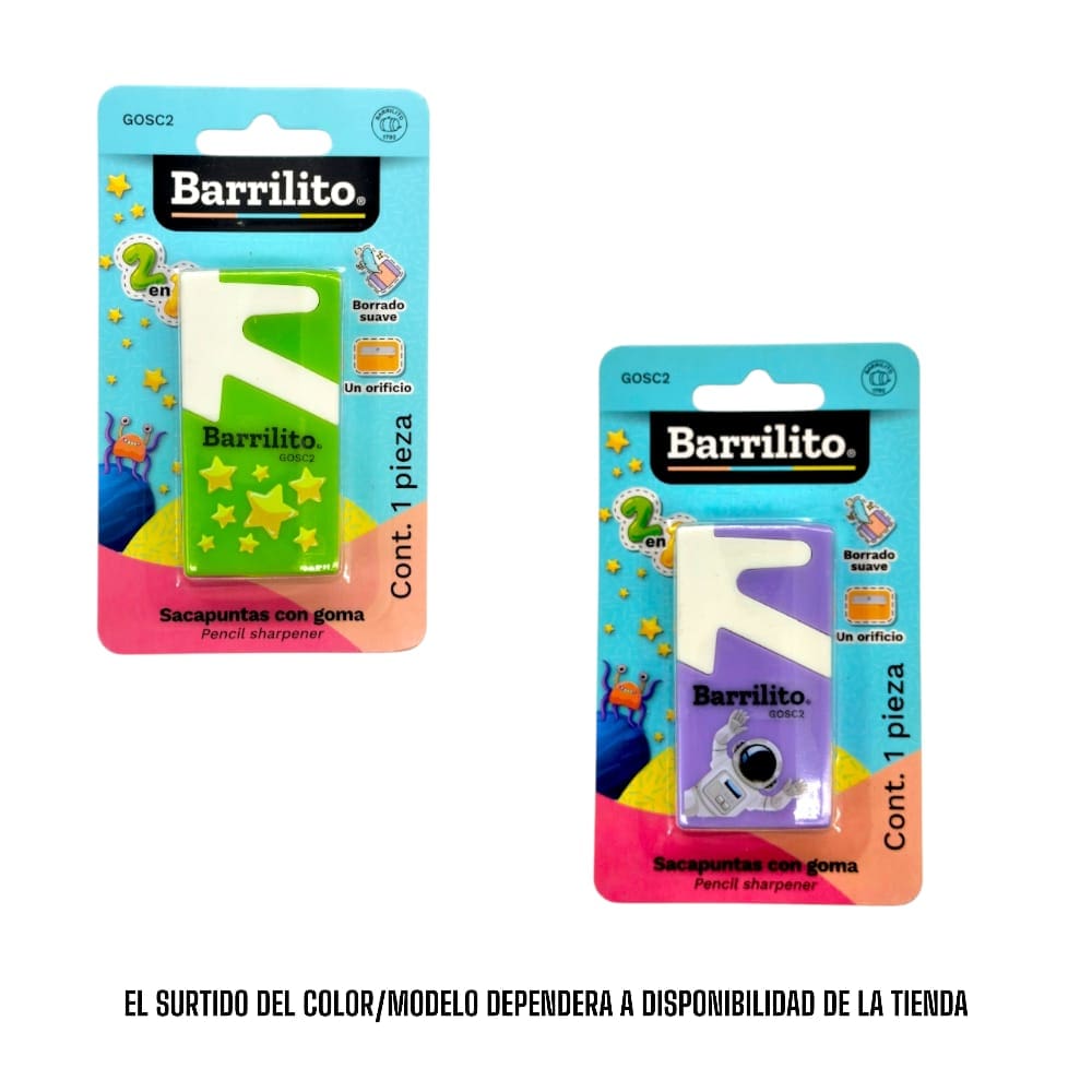 Barrilito GOBA INTERNACIONAL, S.A. DE C.V. SACAPUNTAS ESCOLAR BARR. 2 EN 1 MOD. SURTIDOS