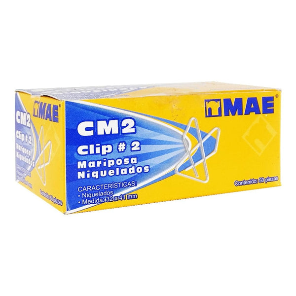 MAE SOLUCIONES DE DISTRIBUCION INTEGRAL, S.A. DE C.V. CLIP NIQUELADO MARIPOSA #2 3.2X4.1CM C/50PZ MAE