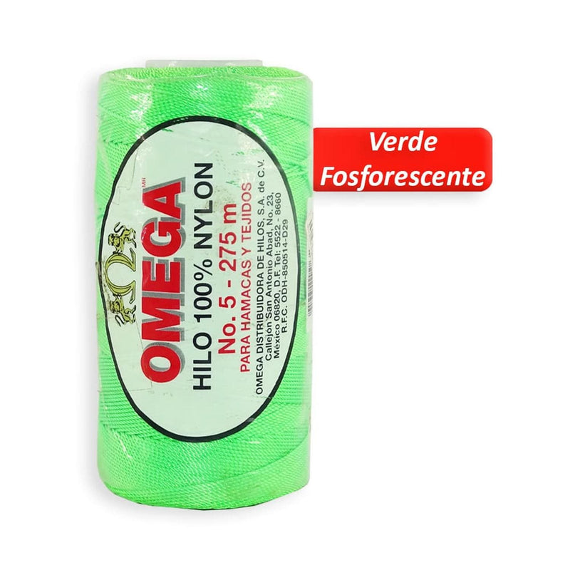 Omega OMEGA DISTRIBUIDORES DE HILO, S.A. DE C.V. HILO NYLON OMEGA NO.5 C/275M ART. 370 VERDE FOSFORESCENTE