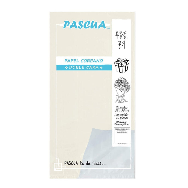 Pascua MEGAFUMI, S.A. DE C.V. BEIGE/GRIS CLARO PAPEL COREANO C/10PZ DOBLE CARA