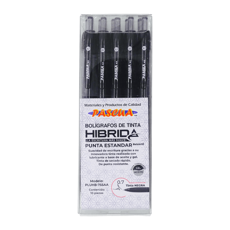 Pascua MEGAFUMI, S.A. DE C.V. BOL. PASCUA C/10PZ 0.7 TINTA HIBRIDA RETRACTIL NEGRO