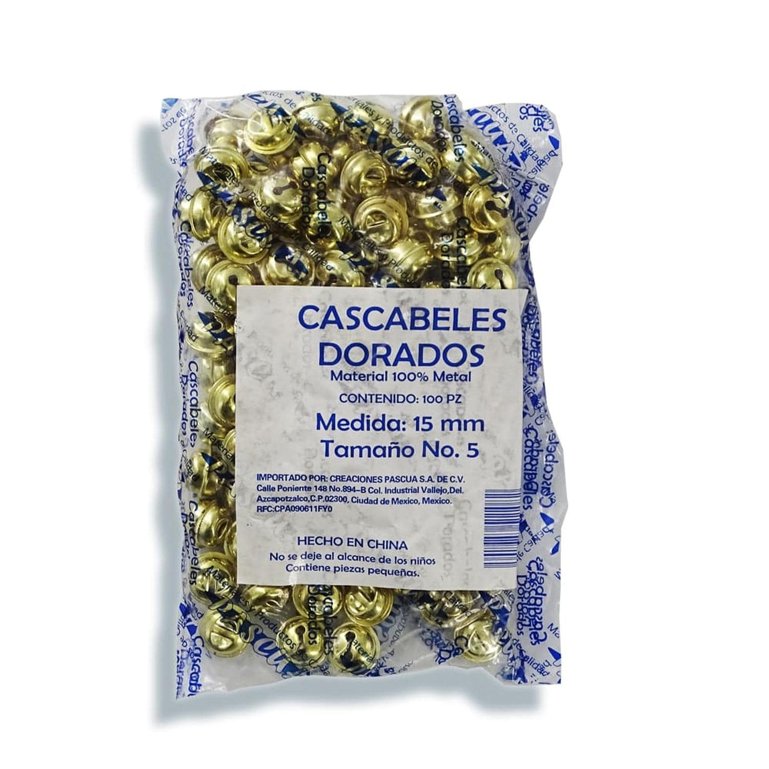 Pascua MEGAFUMI, S.A. DE C.V. CASCABEL DORADO #5 15MM BOLSA C/100PZ PASCUA