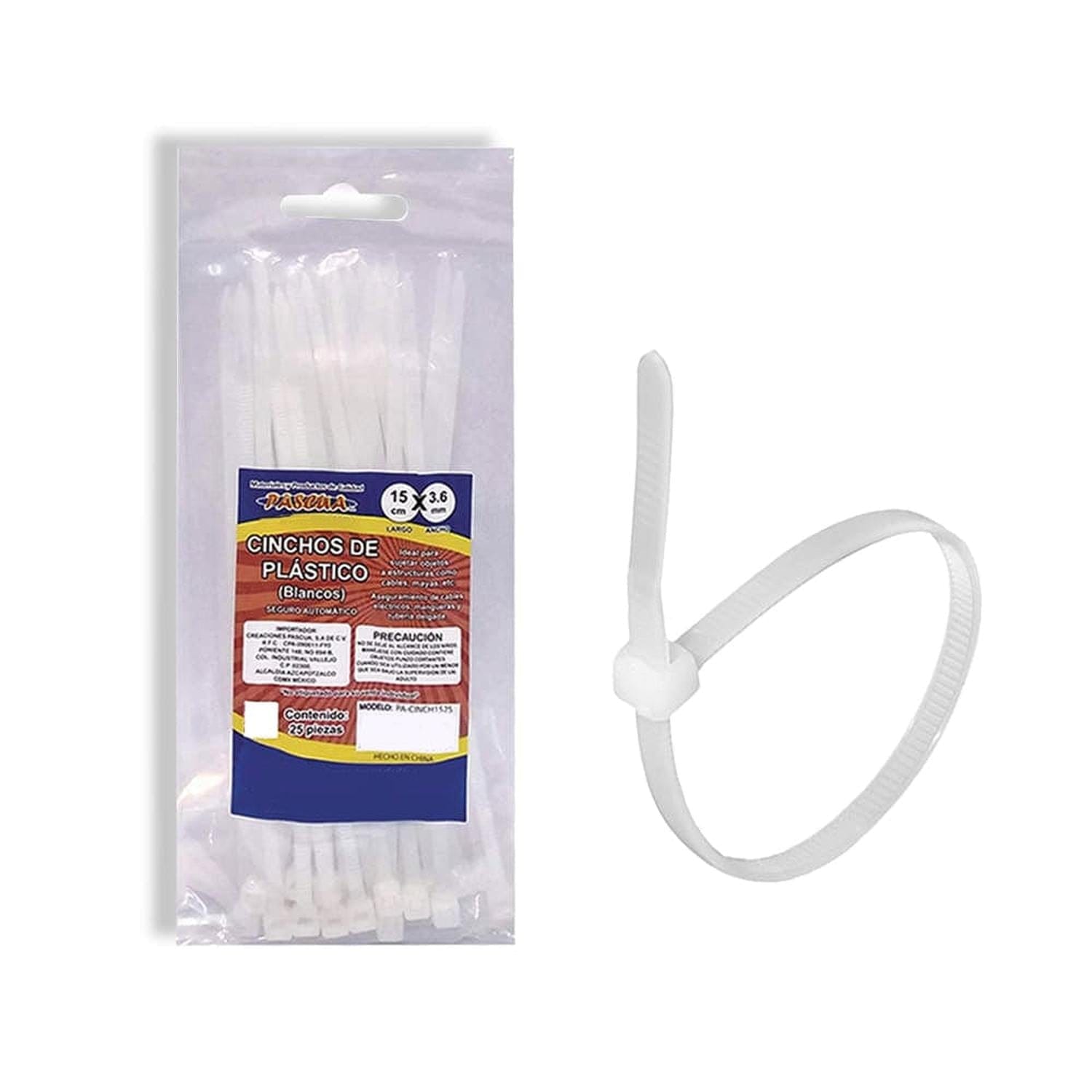 Pascua MEGAFUMI, S.A. DE C.V. CINCHOS DE PLASTICO BOLSA C/25PZ 15CM BLANCO
