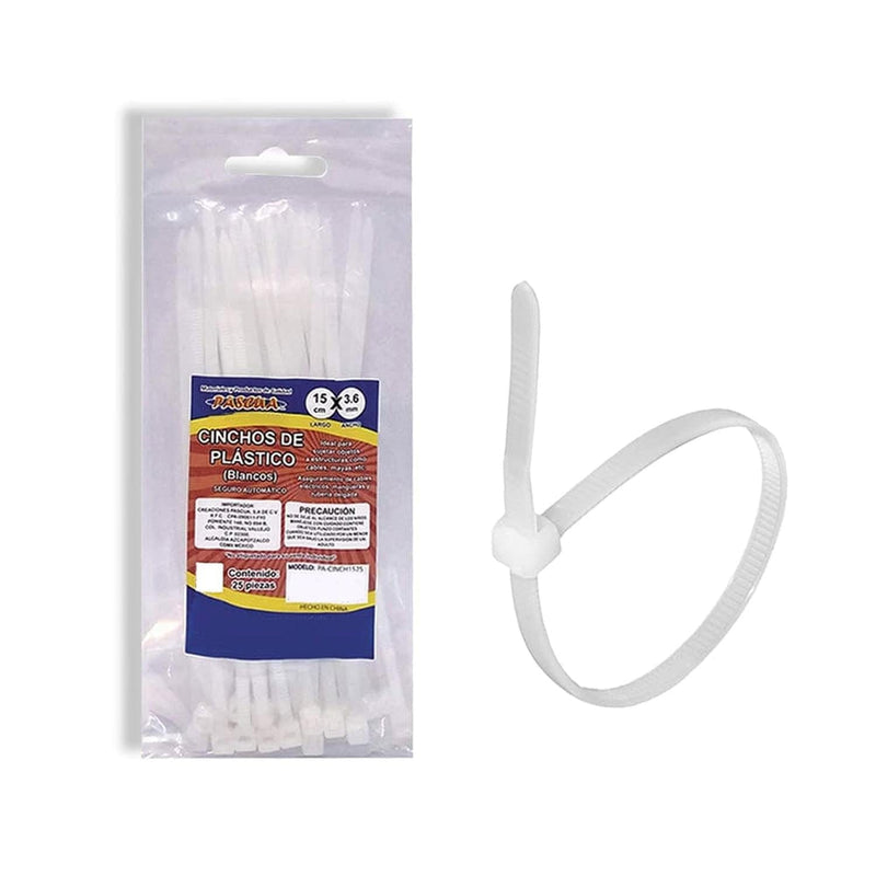 Pascua MEGAFUMI, S.A. DE C.V. CINCHOS DE PLASTICO BOLSA C/25PZ 15CM BLANCO