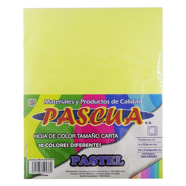 Pascua MEGAFUMI, S.A. DE C.V. HOJA DE COLOR CARTA C/100PZ PASCUA SURT. PASTEL