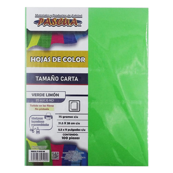 Pascua MEGAFUMI, S.A. DE C.V. HOJA DE COLOR CARTA C/100PZ PASCUA VERDE LIMON