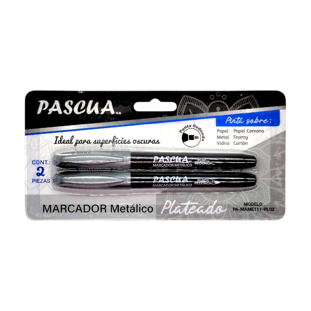 Pascua MEGAFUMI, S.A. DE C.V. MARCADOR PASCUA METALICO C/2PZ PLATA