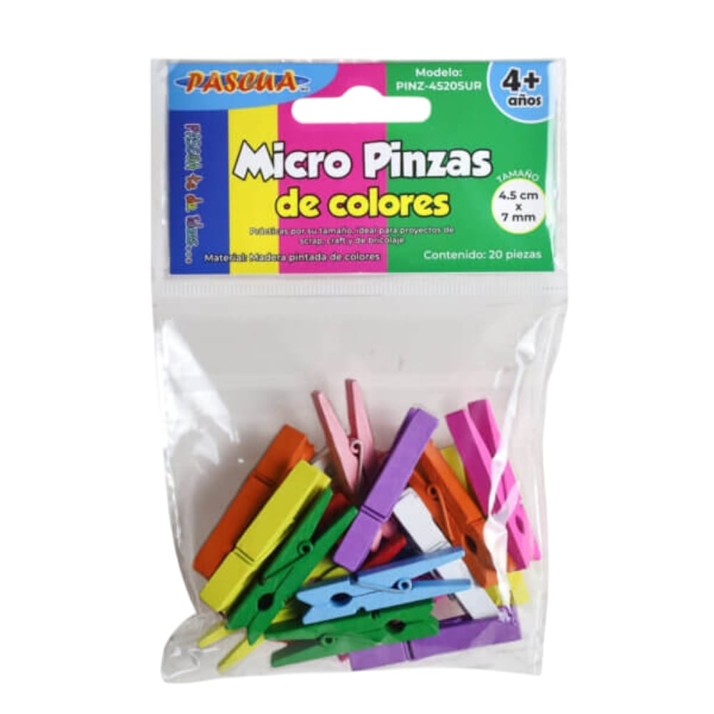 Pascua MEGAFUMI, S.A. DE C.V. MICRO PINZA DE MADERA PASCUA SURT.COLORES C/20PZ 4.5CM X 7MM