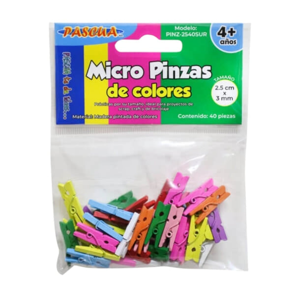 MICRO PINZA DE MADERA PASCUA SURT.COLORES C/40PZ - Almacenes farah