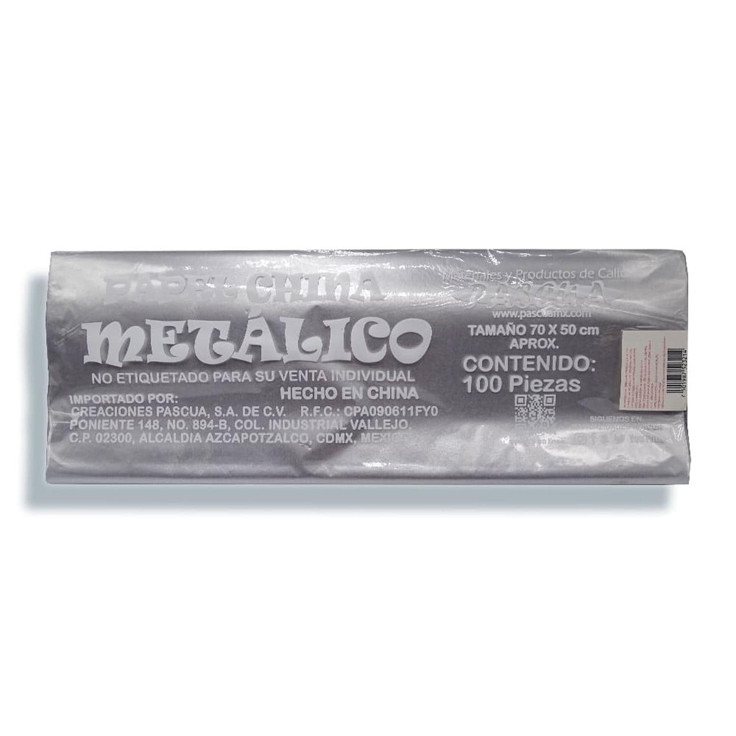 Pascua MEGAFUMI, S.A. DE C.V. PAPEL CHINA C/100PZ METALICO PLATA