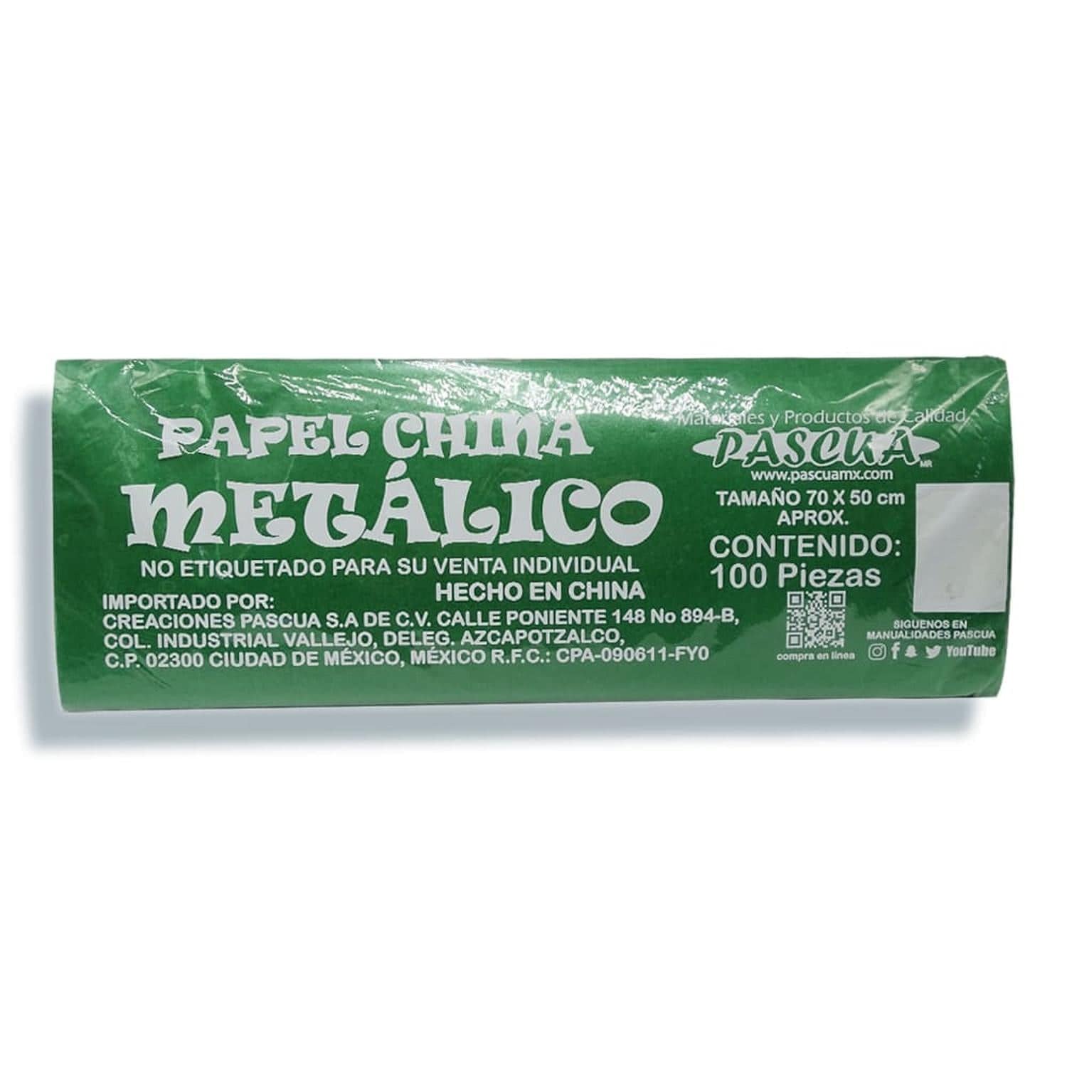 Pascua MEGAFUMI, S.A. DE C.V. PAPEL CHINA C/100PZ METALICO VERDE PASCUA