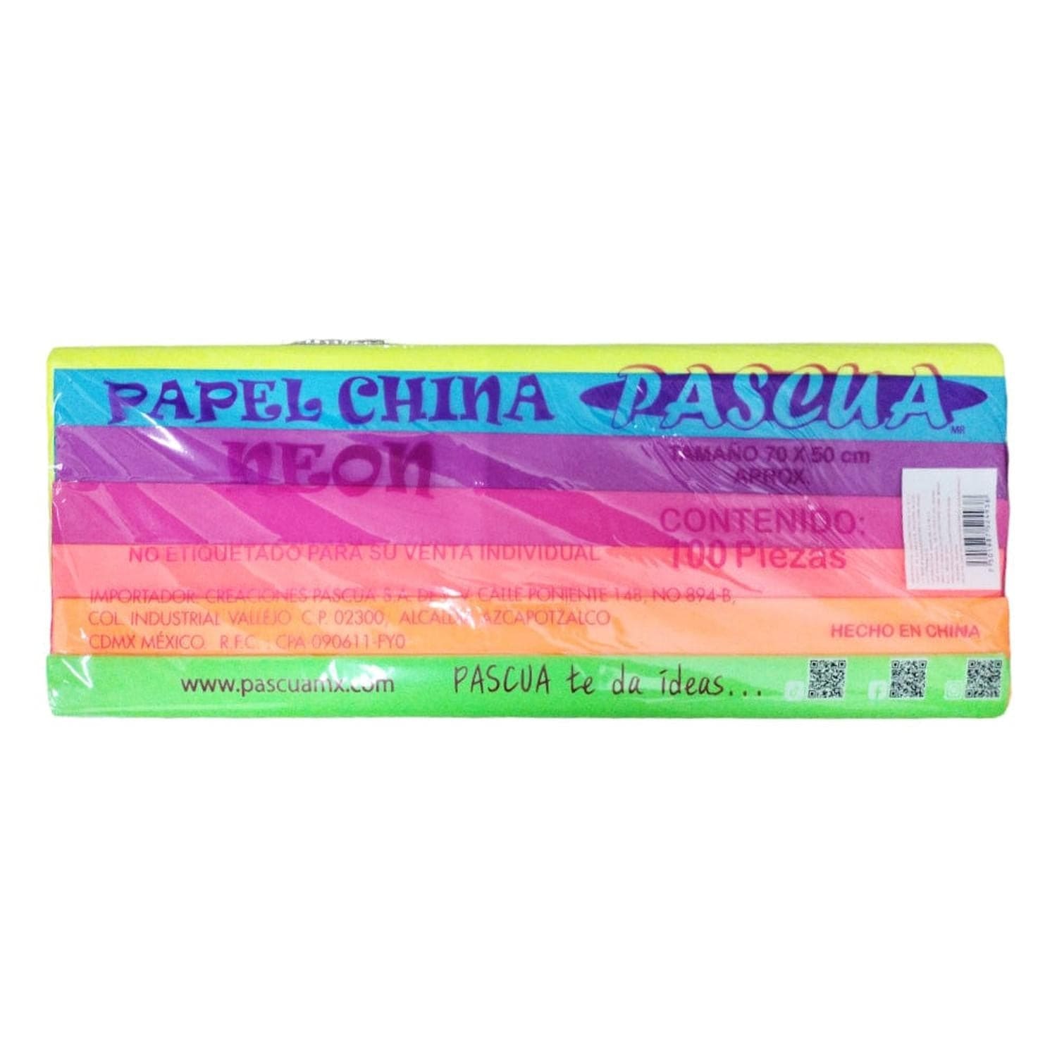 Pascua MEGAFUMI, S.A. DE C.V. PAPEL CHINA C/100PZ PASCUA SURTIDO NEON
