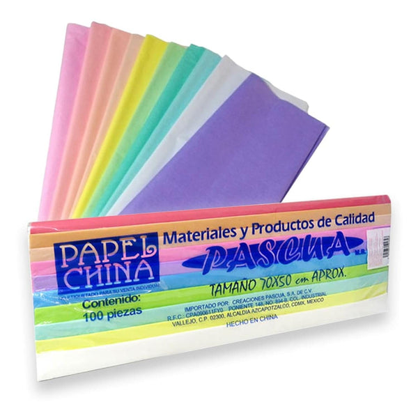 Pascua MEGAFUMI, S.A. DE C.V. PAPEL CHINA C/100PZ PASCUA SURTIDO PASTEL