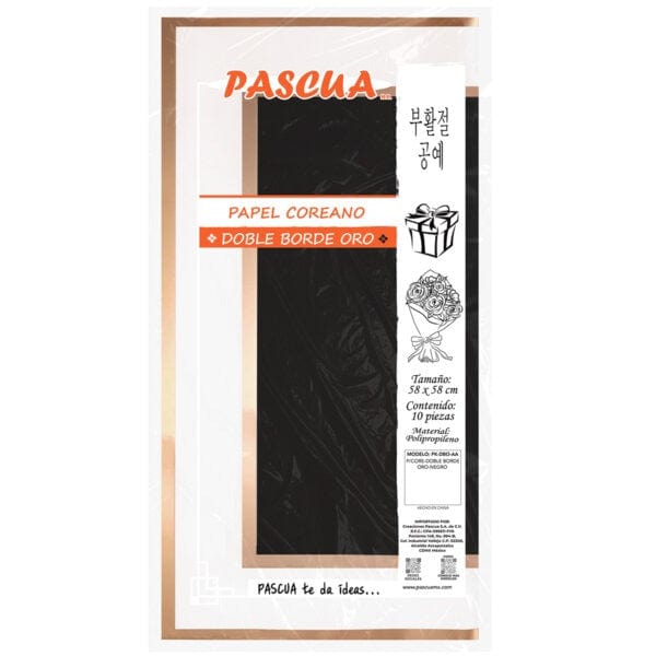 Pascua MEGAFUMI, S.A. DE C.V. PAPEL COREANO C/10PZ DOBLE BORDE ORO-NEGRO