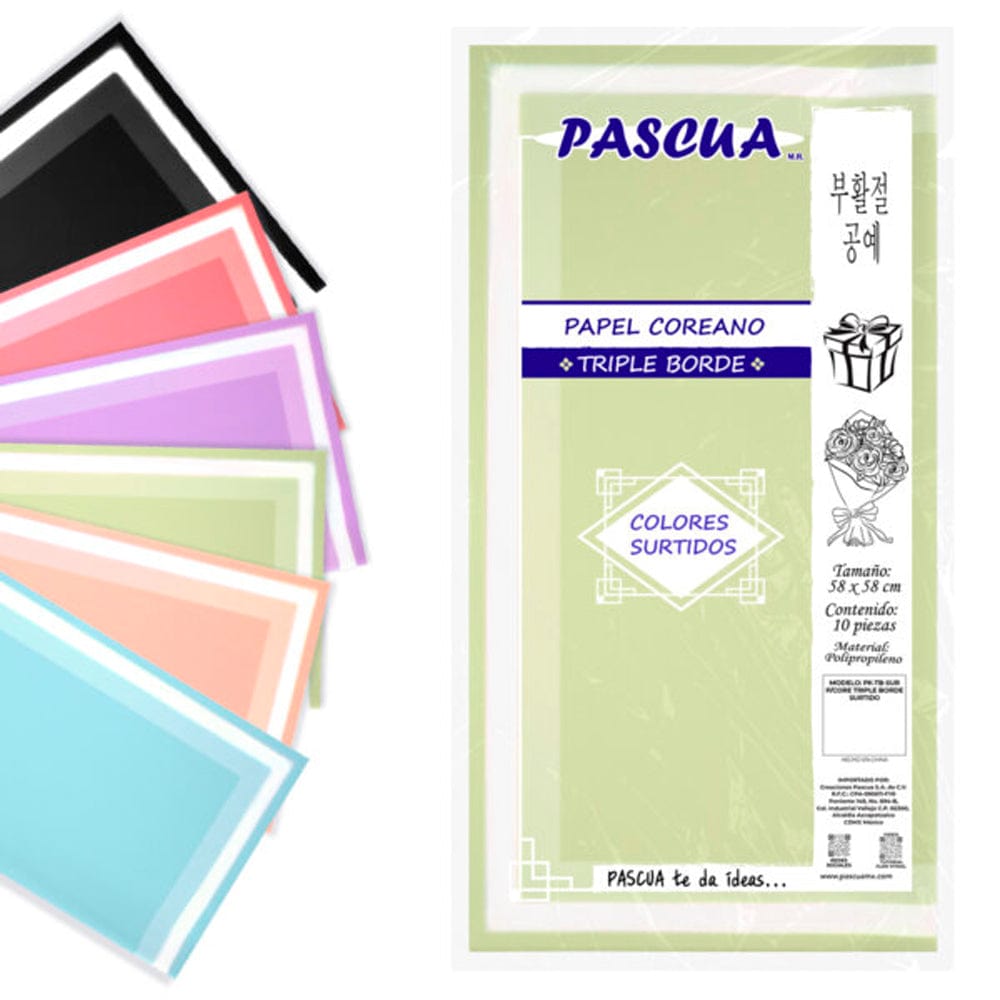 Pascua MEGAFUMI, S.A. DE C.V. PAPEL COREANO C/10PZ TRIPLE BORDE COLORES A ELEGIR