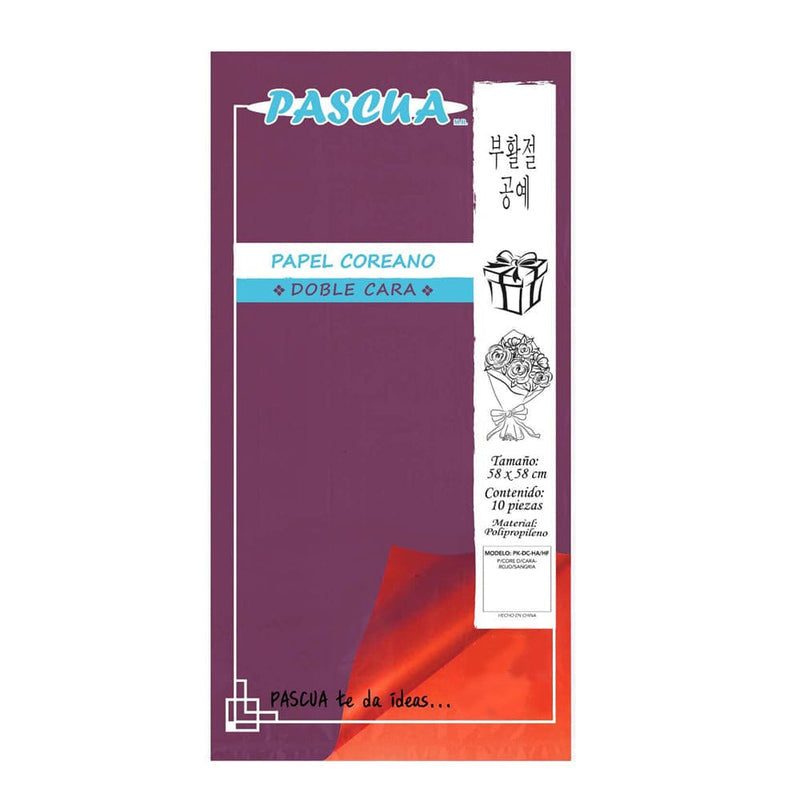 Pascua MEGAFUMI, S.A. DE C.V. ROJO/SANGRIA PAPEL COREANO C/10PZ DOBLE CARA