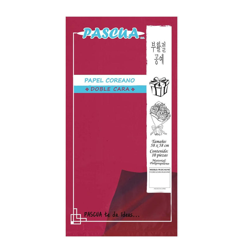 Pascua MEGAFUMI, S.A. DE C.V. ROJO/VINO PAPEL COREANO C/10PZ DOBLE CARA