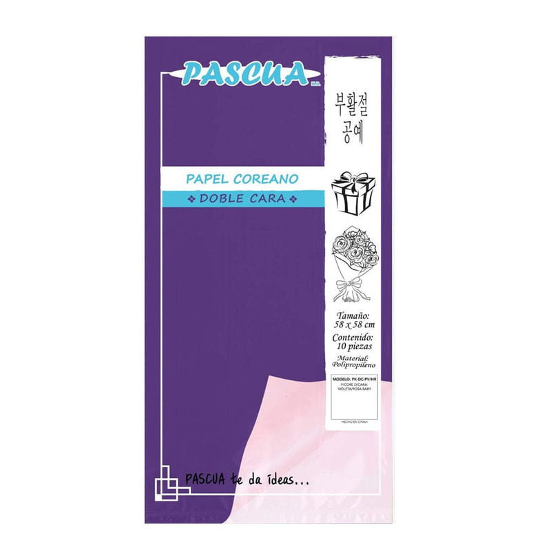 Pascua MEGAFUMI, S.A. DE C.V. VIOLETA/ROSA BABY PAPEL COREANO C/10PZ DOBLE CARA