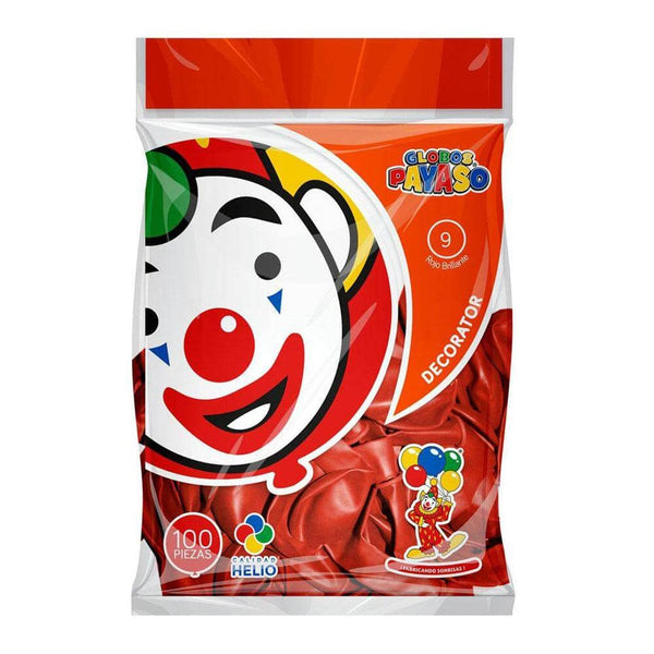 Payaso FABRICAS SELECTAS DEL CENTRO, S.A. DE C.V. BOLSA C/100 GLOBOS PAYASO DEC. #9 ROJO BRILLANTE