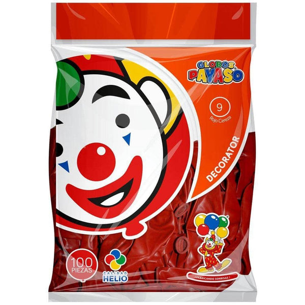 Payaso FABRICAS SELECTAS DEL CENTRO, S.A. DE C.V. BOLSA C/100 GLOBOS PAYASO DEC. #9 ROJO CEREZA