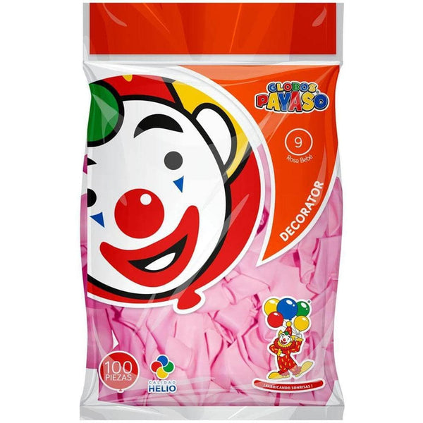 Payaso FABRICAS SELECTAS DEL CENTRO, S.A. DE C.V. BOLSA C/100 GLOBOS PAYASO DEC. #9 ROSA BEBE