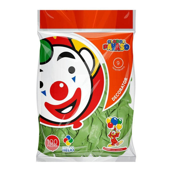 Payaso FABRICAS SELECTAS DEL CENTRO, S.A. DE C.V. BOLSA C/100 GLOBOS PAYASO DEC. #9 VERDE MANZANA