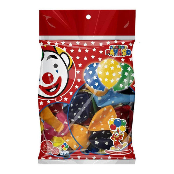 Payaso FABRICAS SELECTAS DEL CENTRO, S.A. DE C.V. BOLSA C/25 GLOBOS PAYASO IMPRESO 5 CARAS #12 ESTRELLAS