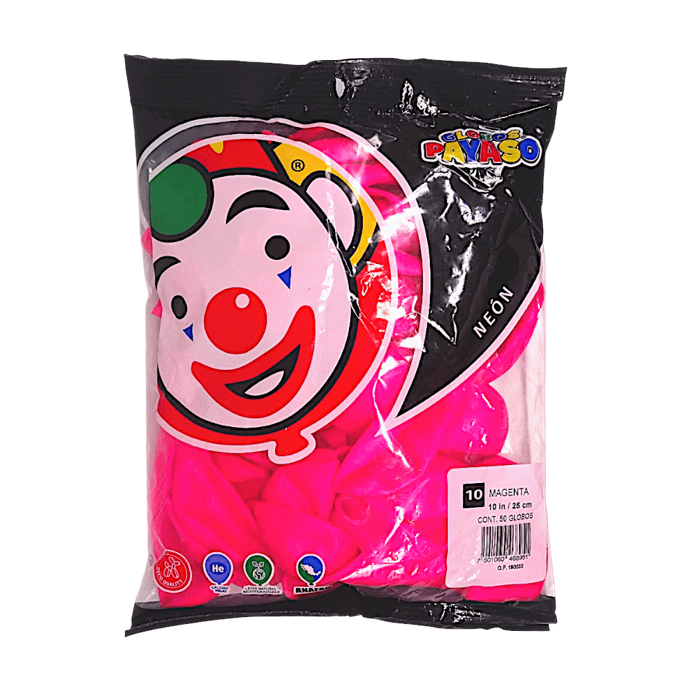 Payaso FABRICAS SELECTAS DEL CENTRO, S.A. DE C.V. BOLSA C/50 GLOBOS PAYASO #10 NEON MAGENTA