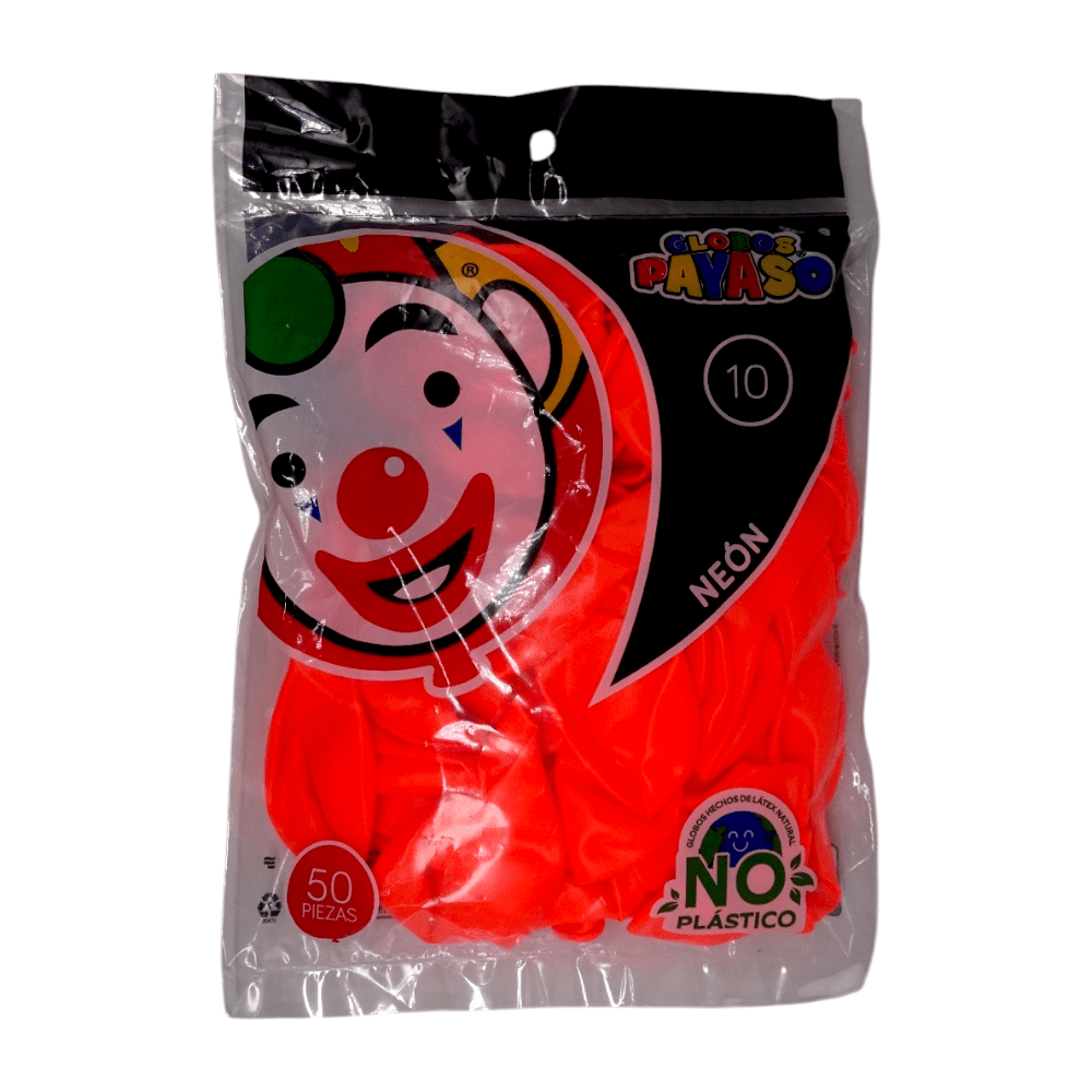 Payaso FABRICAS SELECTAS DEL CENTRO, S.A. DE C.V. BOLSA C/50 GLOBOS PAYASO #10 NEON NARANJA