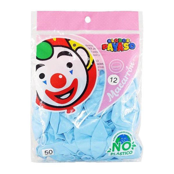 Payaso FABRICAS SELECTAS DEL CENTRO, S.A. DE C.V. BOLSA C/50 GLOBOS PAYASO #12 MACARRON MORA AZUL