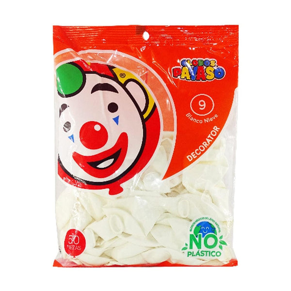 Payaso FABRICAS SELECTAS DEL CENTRO, S.A. DE C.V. BOLSA C/50 GLOBOS PAYASO #9 BLANCO NIEVE